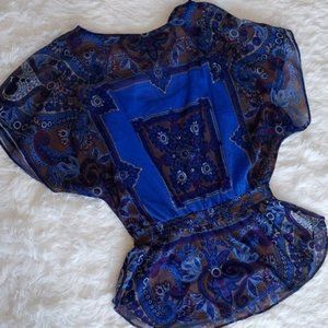 INC International Concepts blouse, blue sheer size small